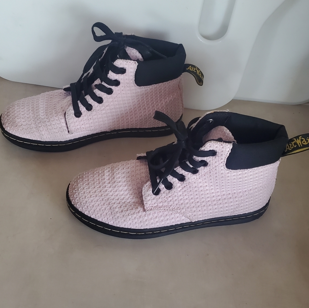 Dr. Martens Pink and Black Lace-Up Waffle-Texture Boots